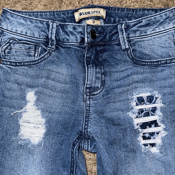 Blue spice distressed patched jeggings - Picture 3 of 9